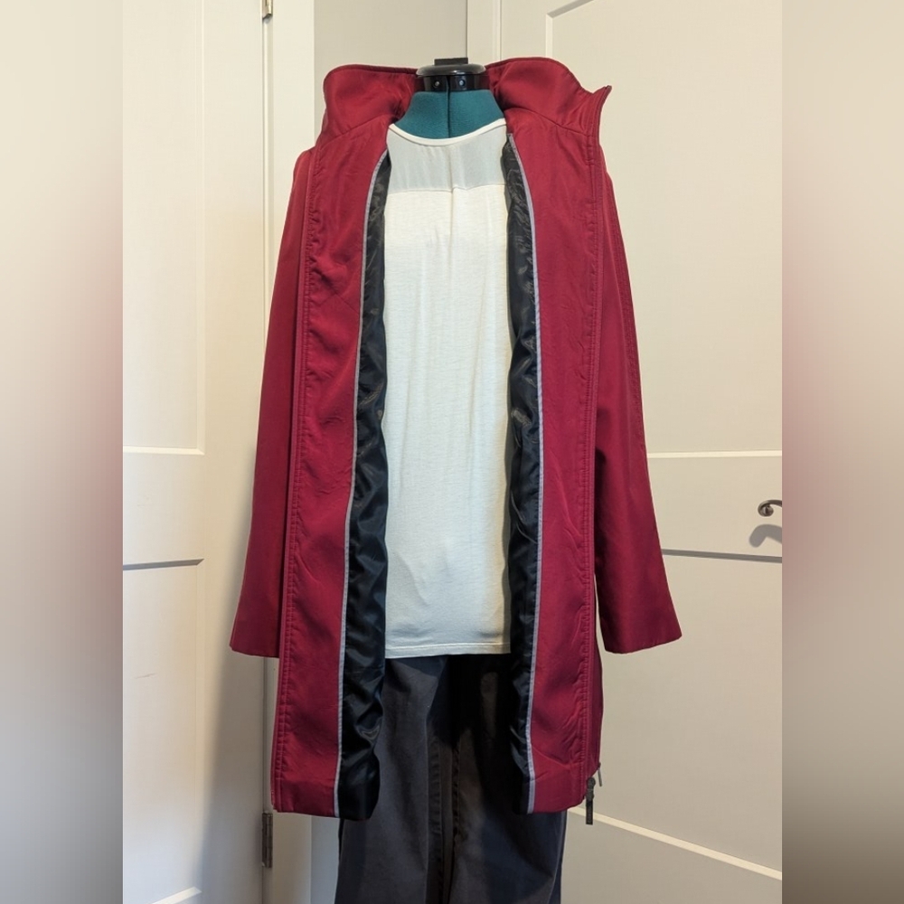 Calvin Klein Womens Softshell Coat Small Long Warm Red Jacket Hooded Full Zip - Picture 5 of 7